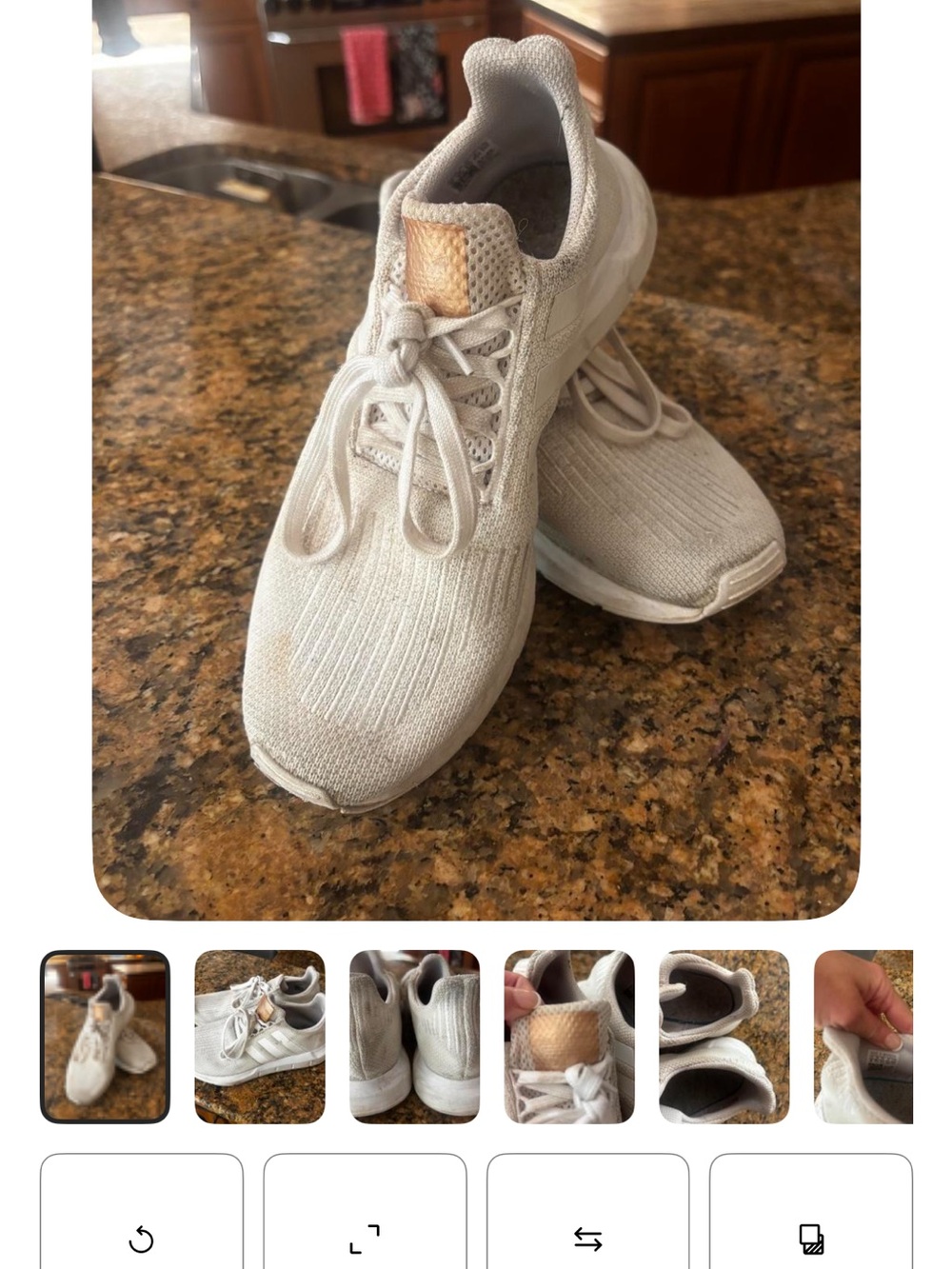 adidas White Knit Running Sneakers with Tan Tongue Accent